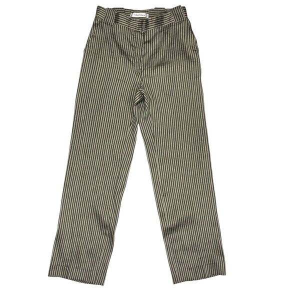 Max Mara Pants Womens Sz 2 Straight Leg Linen Silk Striped Classic Modern Career - Picture 1 of 16